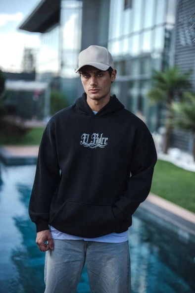 Üç İplik Penye Kapşonlu Baskılı SweatShirt - Siyah ürün görseli 1