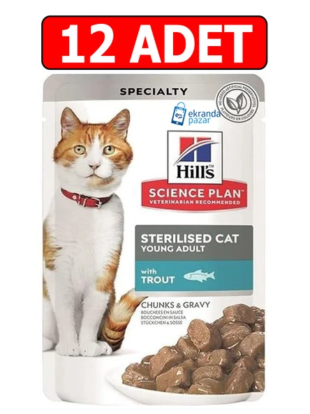Hills sterilised alabalıklı kedi konservesi 12adet kısırlaştırılmış kedi yaş maması pouch ürün görseli 1
