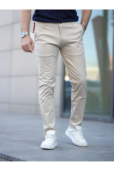 Slim Fit Chino Keten Pantolon - Resim 4