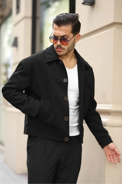 Premium Oversize Düğmeli Kaşe Ceket - Resim 2