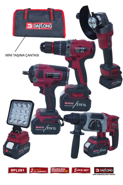 DAFLONG 5'Lİ USTA SETİ 130NM MATKAP+1600NM SOMUN S.+6 KADEME DEVİR AYARLI SPİRAL-HİLTİ-FENER DFL-281 ürün görseli 1