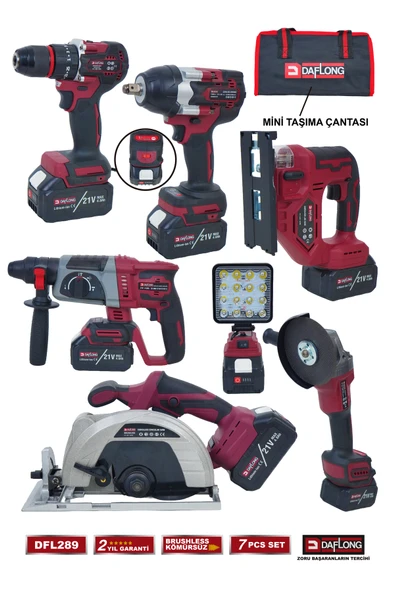 DAFLONG PRO 7'Lİ SET 1300NM SOMUN+185MM SUNTA KESME+DEKUPAJ+6 KADEME DEVİR AYARLI TAŞLAMA DFL-289 ürün görseli 1