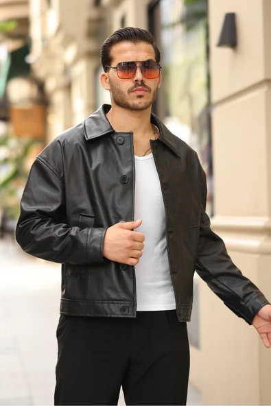 Premium Oversize Düğmeli Kaşe Ceket - Resim 5