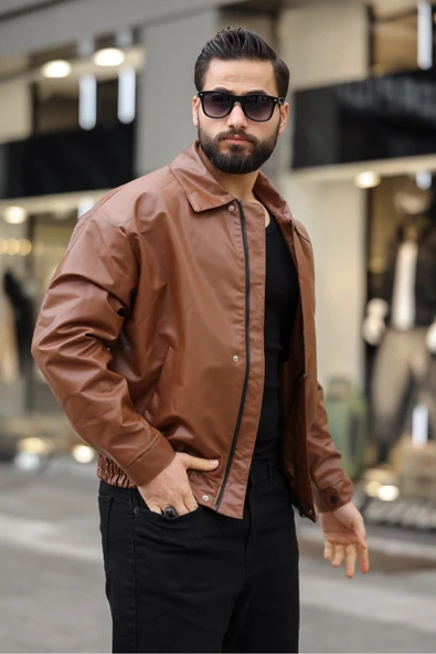ERKEK SALAŞ OVERSİZE TREND DERİ CEKET - Resim 8
