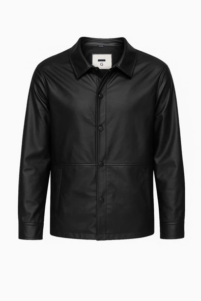 Basic Slim Fit Çıt Çıtlı Deri Ceket - Sade ve Şık Tasarım ürün görseli 1
