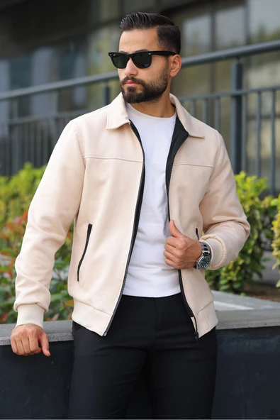 Polo Yaka Baharlık Süet Ceket - Resim 5