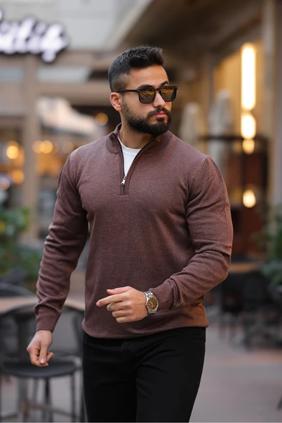 Slim Fit Fermuarlı Kazak - Resim 6