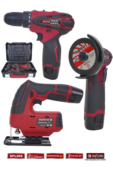 DAFLONG PRO BAKIR SARGILI MİNİ 3'LÜ HOBİ SETİ 76MM TAŞLAMA+DEKUPAJ+ARMUT BATARYA MATKAP DFL-268 ürün görseli 1