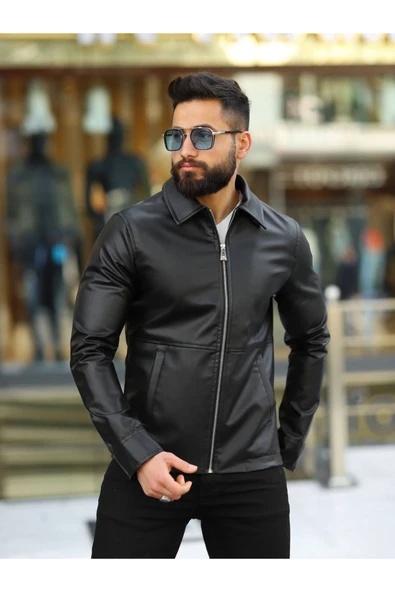 Erkek Slim Fit Deri Ceket - Resim 2