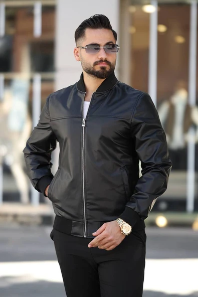 ERKEK PREMİUM BOMBER DERİ CEKET - Resim 2