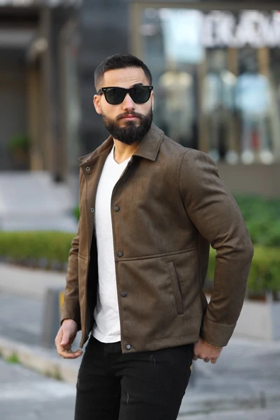 Erkek Slim Fit Deri Ceket - Resim 7