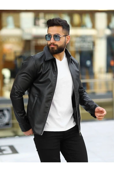 Erkek Slim Fit Deri Ceket ürün görseli 1