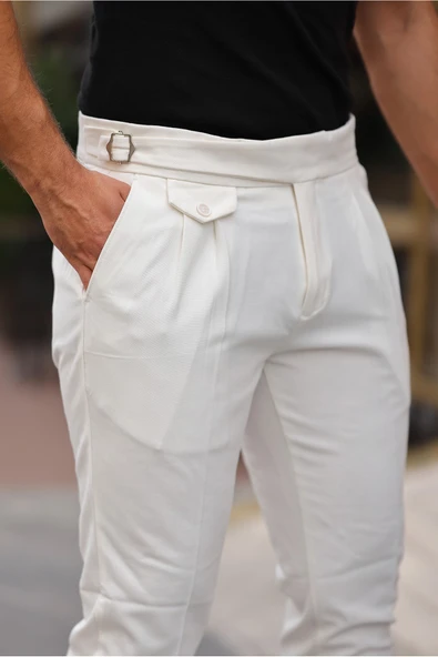 Kemer Detaylı Kuşaklı Old Money Kumaş Pantolon ürün görseli 1