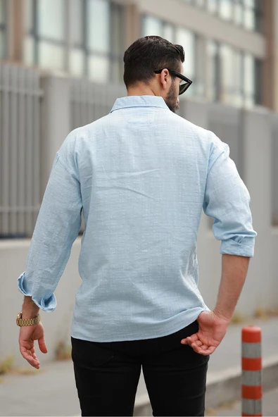 Oversize Keten Karışımlı Basic Salaş Gömlek - Resim 6