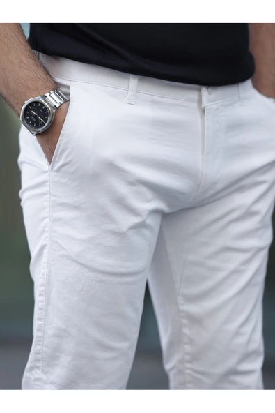Slim Fit Chino Keten Pantolon - Resim 8