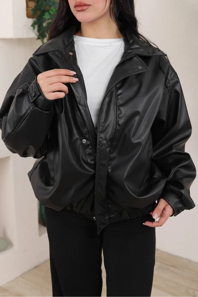 Oversize Vintage Bomber Deri Ceket ürün görseli 1