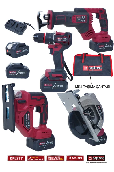 DAFLONG PRO 4'LÜ ATÖLYE İNŞAAT SETİ TİLKİ KUYRUĞU+185MM SUNTA+DEKUPAJ+80NM ŞARJLI MATKAP DFL-277 ürün görseli 1