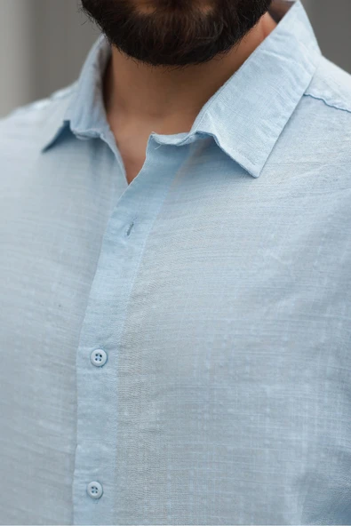 Oversize Keten Karışımlı Basic Salaş Gömlek - Resim 7