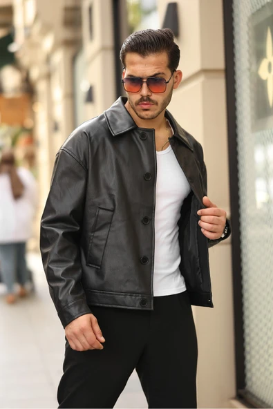 Premium Oversize Düğmeli Kaşe Ceket - Resim 4