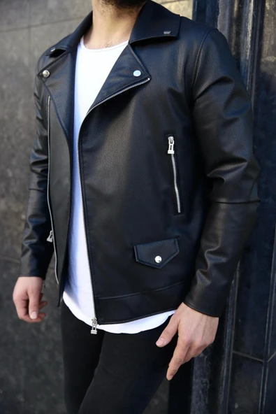 Yeni Sezon Slim Fit Biker Deri Ceket ürün görseli 1