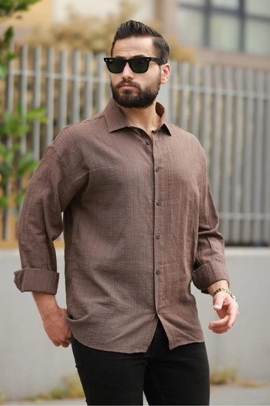 Oversize Keten Karışımlı Basic Salaş Gömlek - Resim 12