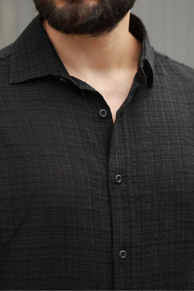 Oversize Keten Karışımlı Basic Salaş Gömlek - Resim 3