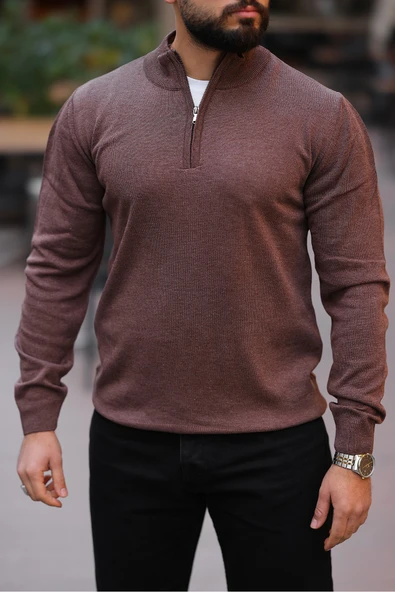 Slim Fit Fermuarlı Kazak - Resim 7