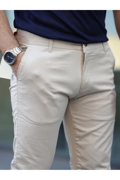 Slim Fit Chino Keten Pantolon - Resim 5
