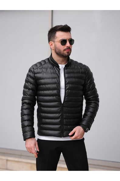 Slim Fit Deri Şişme Mont ürün görseli 1