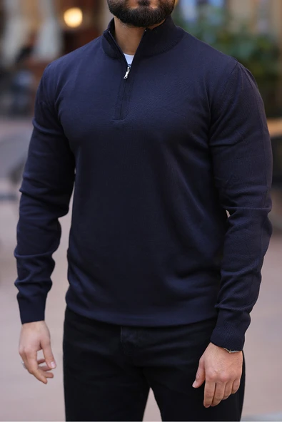 Slim Fit Fermuarlı Kazak - Resim 4