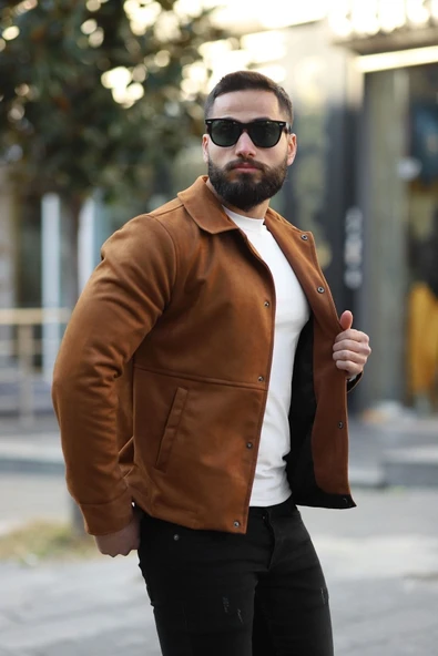 Erkek Slim Fit Deri Ceket - Resim 10