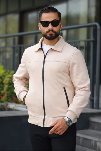 Polo Yaka Baharlık Süet Ceket - Resim 8