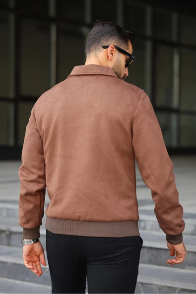 Polo Yaka Baharlık Süet Ceket - Resim 12