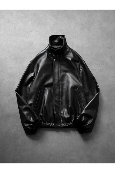 Vintage Bomber Oversize Deri Ceket ürün görseli 1