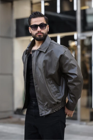 ERKEK SALAŞ OVERSİZE TREND DERİ CEKET - Resim 5