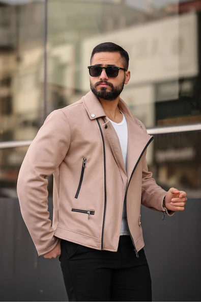 Slim Fit Biker Deri Ceket - Resim 5