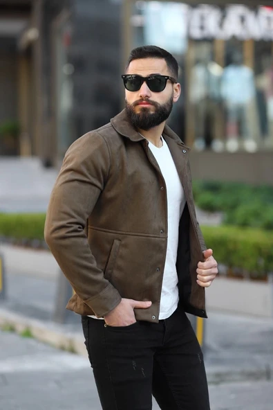 Erkek Slim Fit Deri Ceket - Resim 8