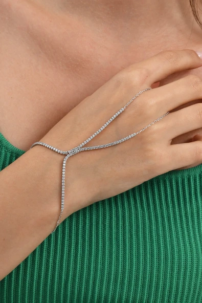 Gümüş rodyumlu zirkon taşlı su yolu modeli şahmeran SGTL13038RODAJ ürün görseli 1