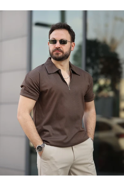 Oversize Bol Kalıp Fermuarlı Polo Yaka Tshirt ürün görseli 1