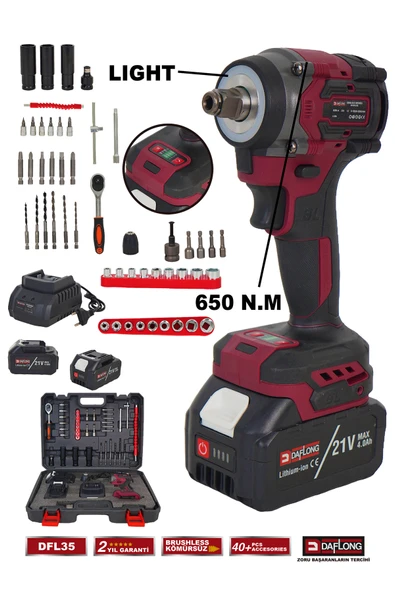 DAFLONG PRO KÖMÜRSÜZ 650-700NM 1/2 IŞIKLI HIZ AYARLI ŞARJ GÖSTERGELİ SOMUN SIKMA DFL-35 ürün görseli 1