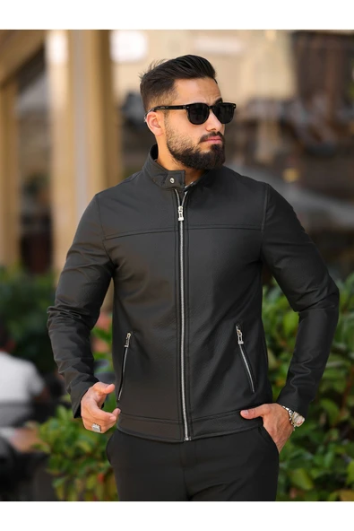 Slim Fit Deri Ceket - Resim 2