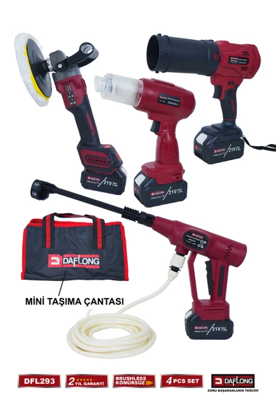 DAFLONG 4'LÜ ARAÇ KİTİ 20.000PA SÜPÜRGE+ŞARJLI POLİSAJ+TURBO HAVA ÜFLEME+110BAR ARAÇ YIKAMA DFL-293 ürün görseli 1