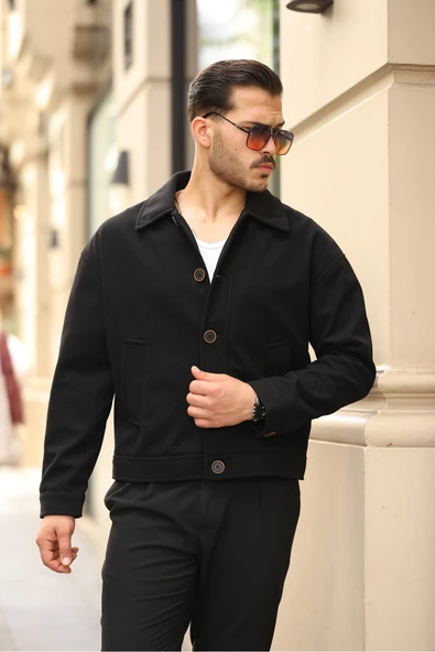Premium Oversize Düğmeli Kaşe Ceket - Resim 3