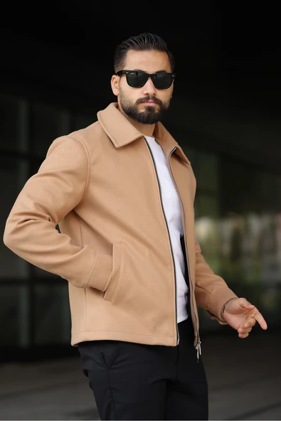 Erkek Çift Fermuar Detaylı Kaşe Ceket - Resim 2