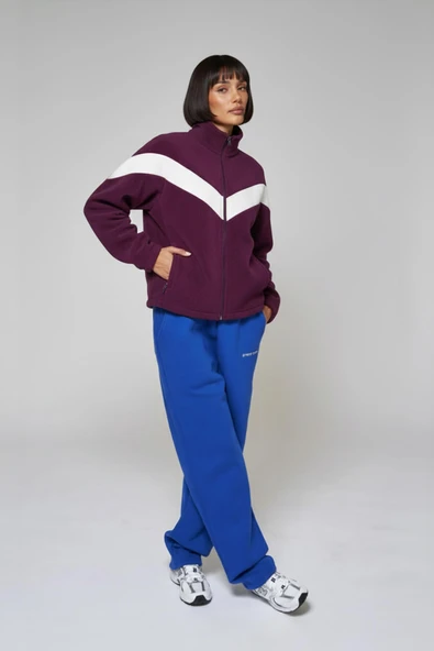 Kadın Fermuarlı Cepli Mor Polar Sweatshirt ürün görseli 1