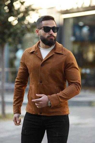 Erkek Slim Fit Deri Ceket - Resim 12