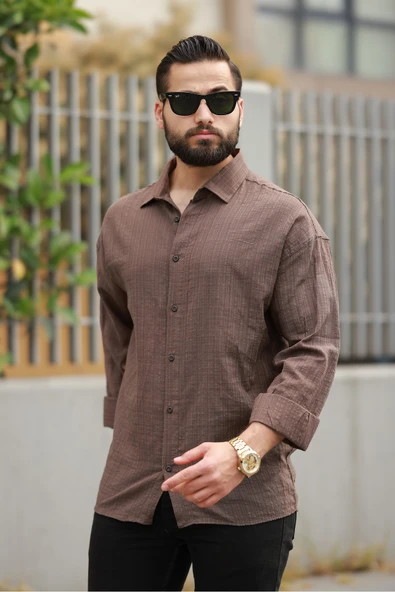Oversize Keten Karışımlı Basic Salaş Gömlek - Resim 9