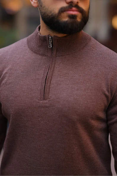 Slim Fit Fermuarlı Kazak - Resim 8