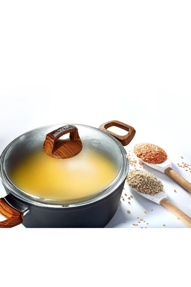 Bonera Vogue 20cm Ahşap Kulp Detaylı Granit Tekli Derin Tencere ürün görseli 1