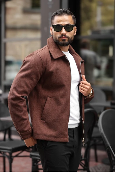 Erkek Yeni Trend Çift Fermuar Detay Basic Kaşe Ceket - Old Money Tarzı ürün görseli 1
